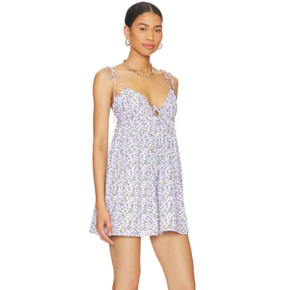 REVOLVE More To Come Viola Tie Strap Mini Dress Floral Plunge V-Neck in Lavender - Picture 2 of 14